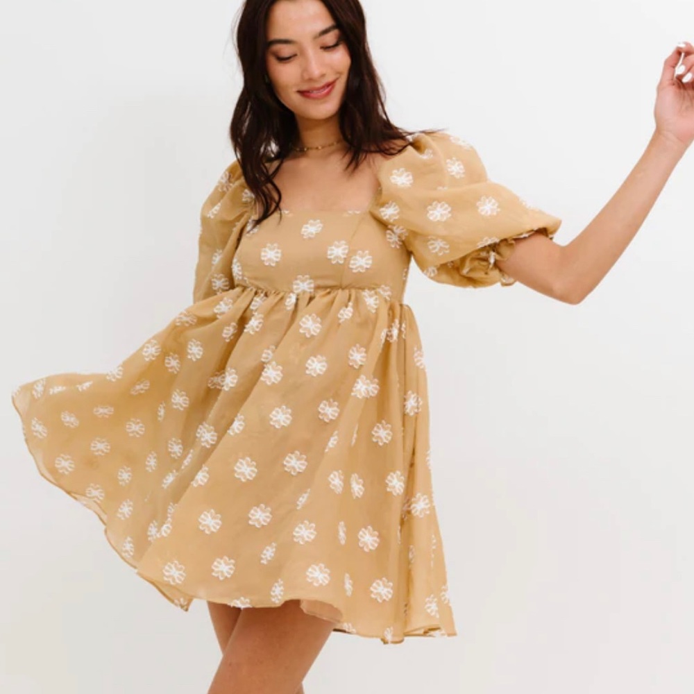 Luca and Grae Honey Floral Appliqué Babydoll Mini Dress